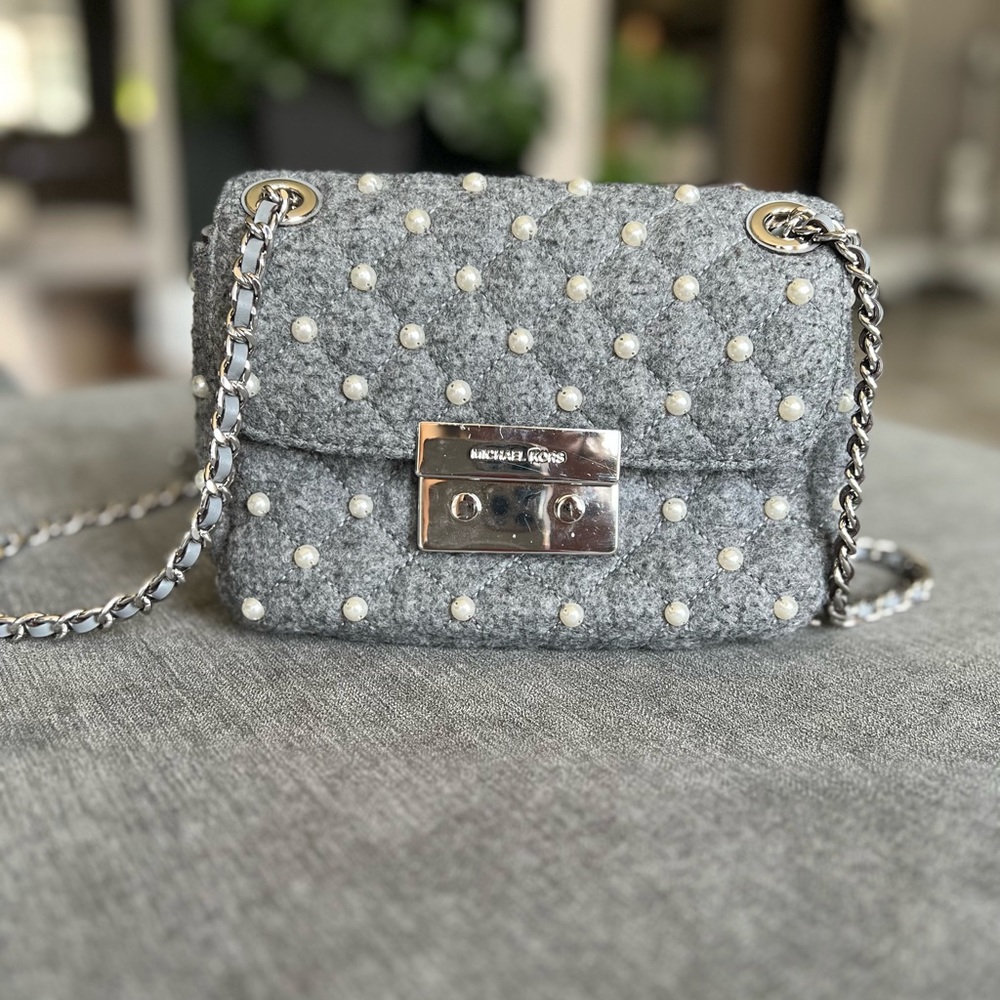 Michael Kors Pearl Studded Grey Shoulder Bag